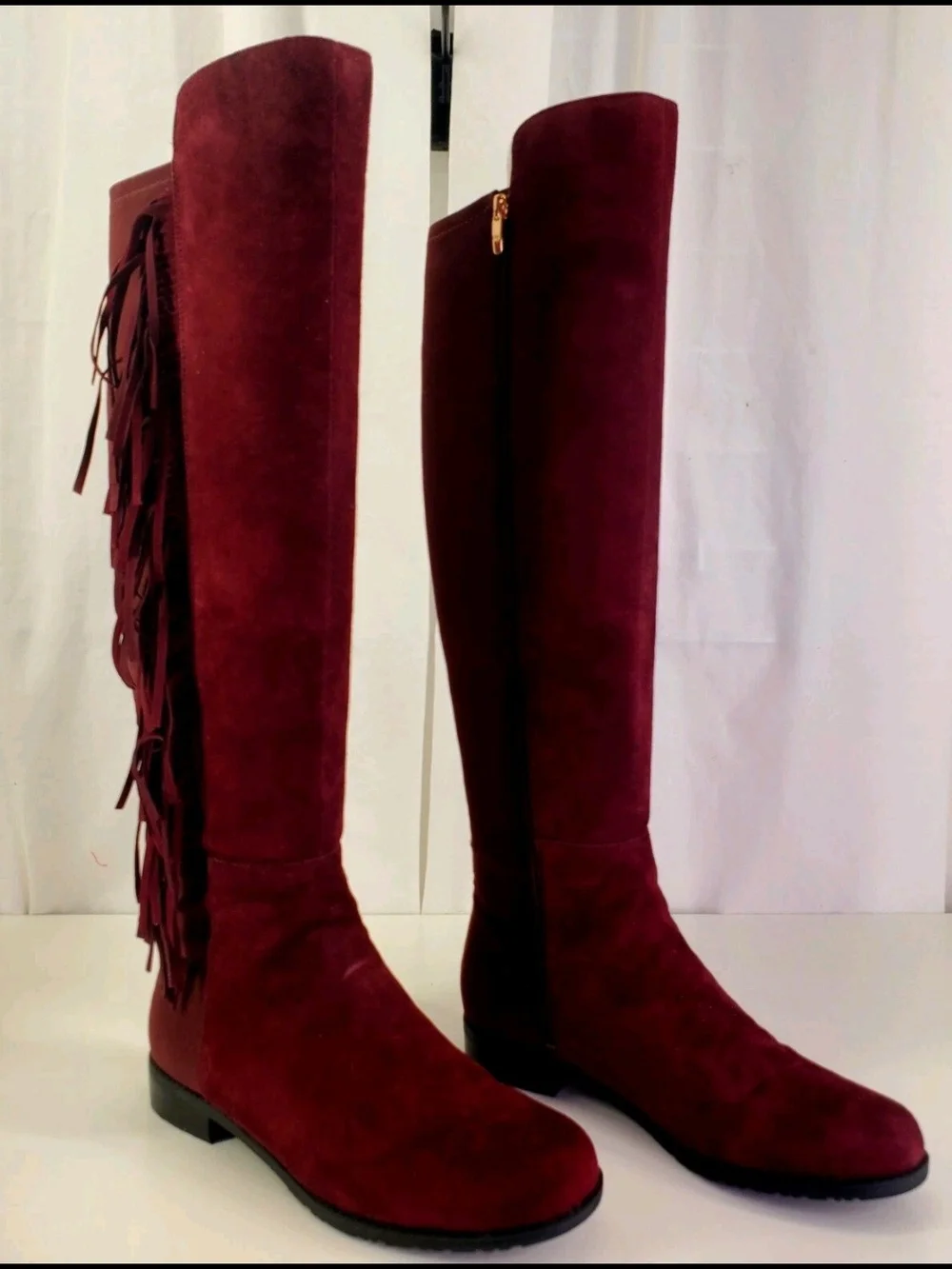Marc Fisher Burgundy Genuine Suede Fringe Knee High Riding Boots   Sz.9M